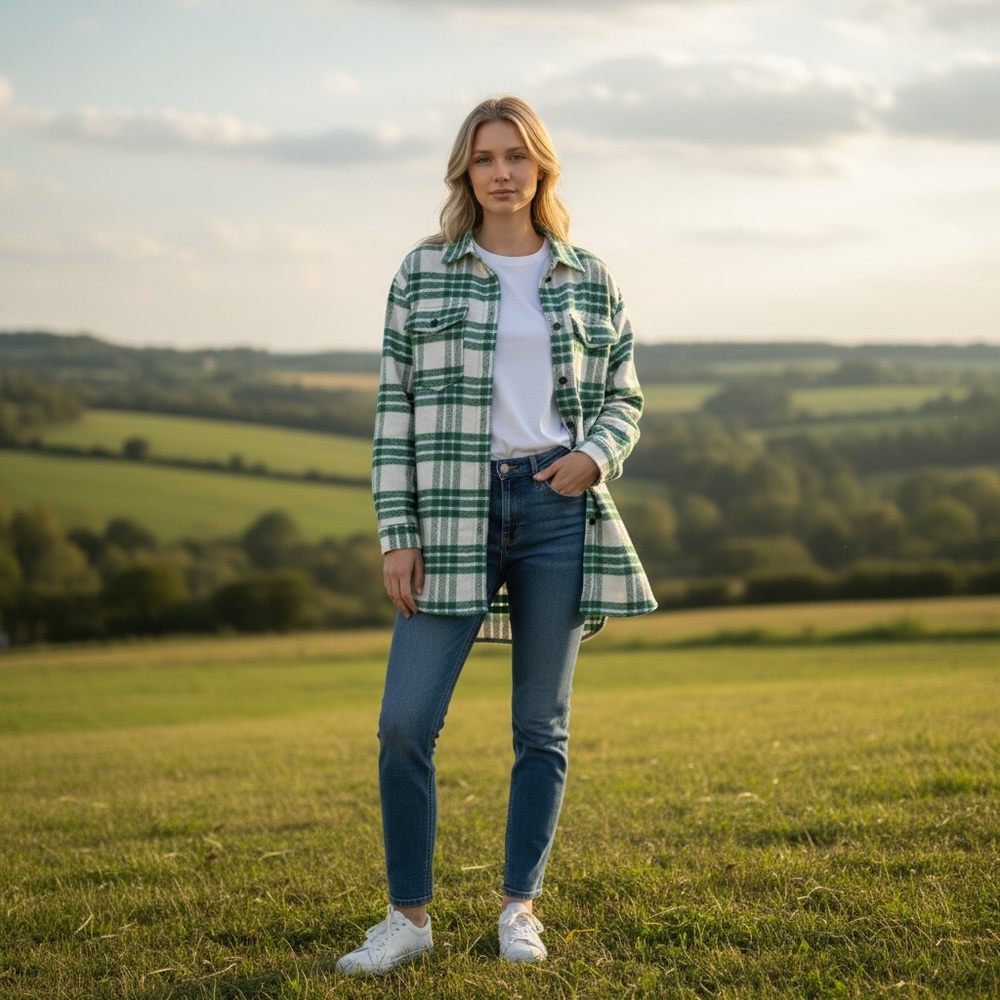 Joie Plaid Flannel Oversize XS Shacket Shirt Green White Blue Cottagecore Grunge